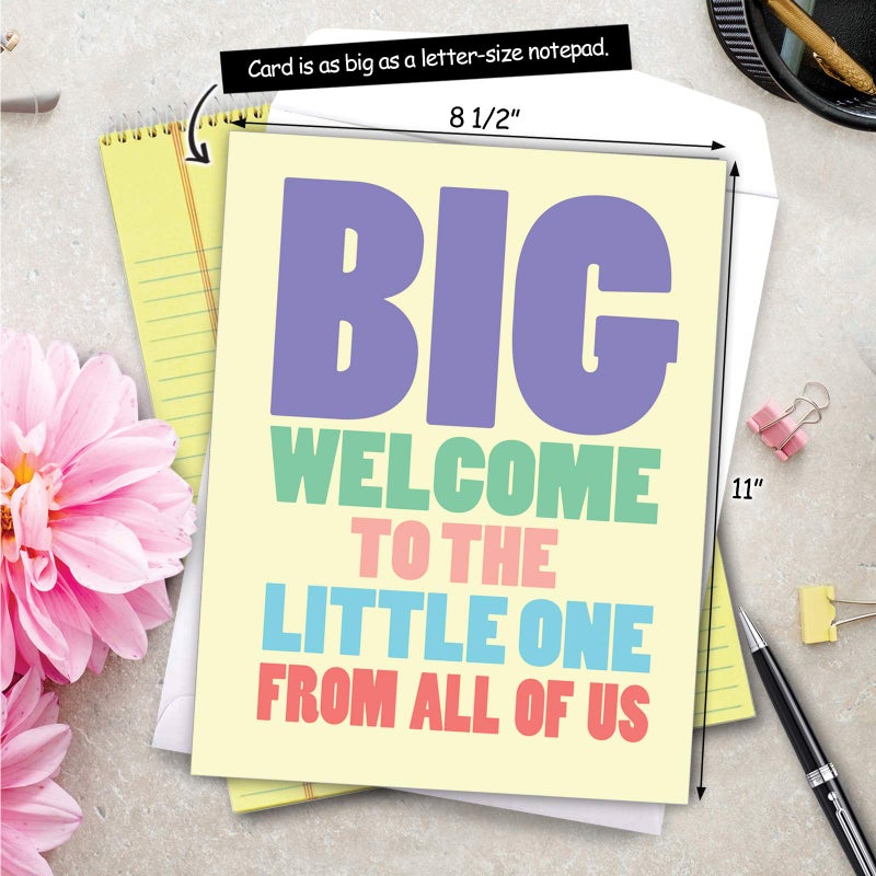 NobleWorks, Hilarious New Baby Congratulations Greeting card, Pregnancy Notecard w/Envelope, From All of Us (8.5 x 11 Inch), Big Welcome J4870BBG-US - Image 3
